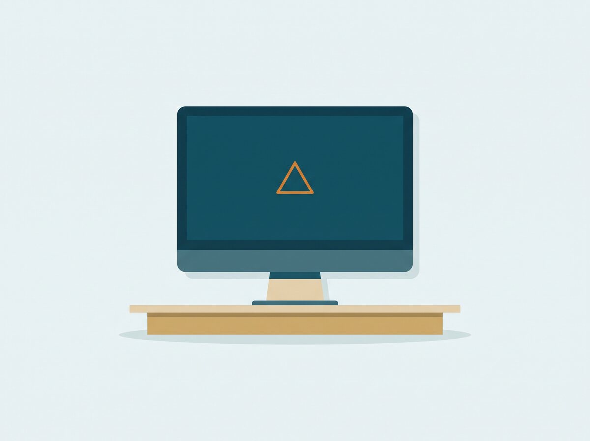 Flächige Illustration eines Monitors auf einem Schreibtisch, im Stil des Erklärfilms.
